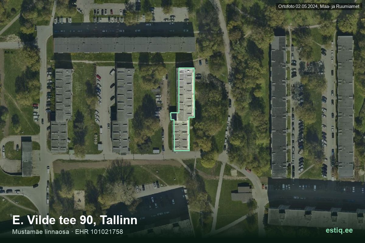 E. Vilde tee 90, Tallinn – hoone aerofoto, kontuur ehitisregistri (EHR) andmetest