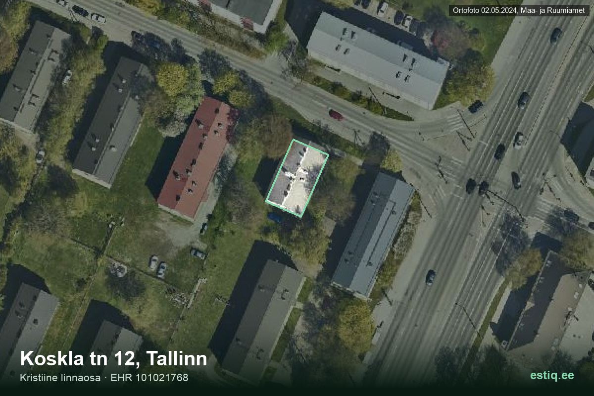 Koskla tänav 12, Tallinn – ilmakuva rakennuksesta, ääriviiva rakennusrekisteristä (EHR)