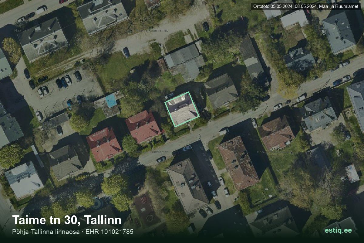 Taime tänav 30, Tallinn – hoone aerofoto, kontuur ehitisregistri (EHR) andmetest