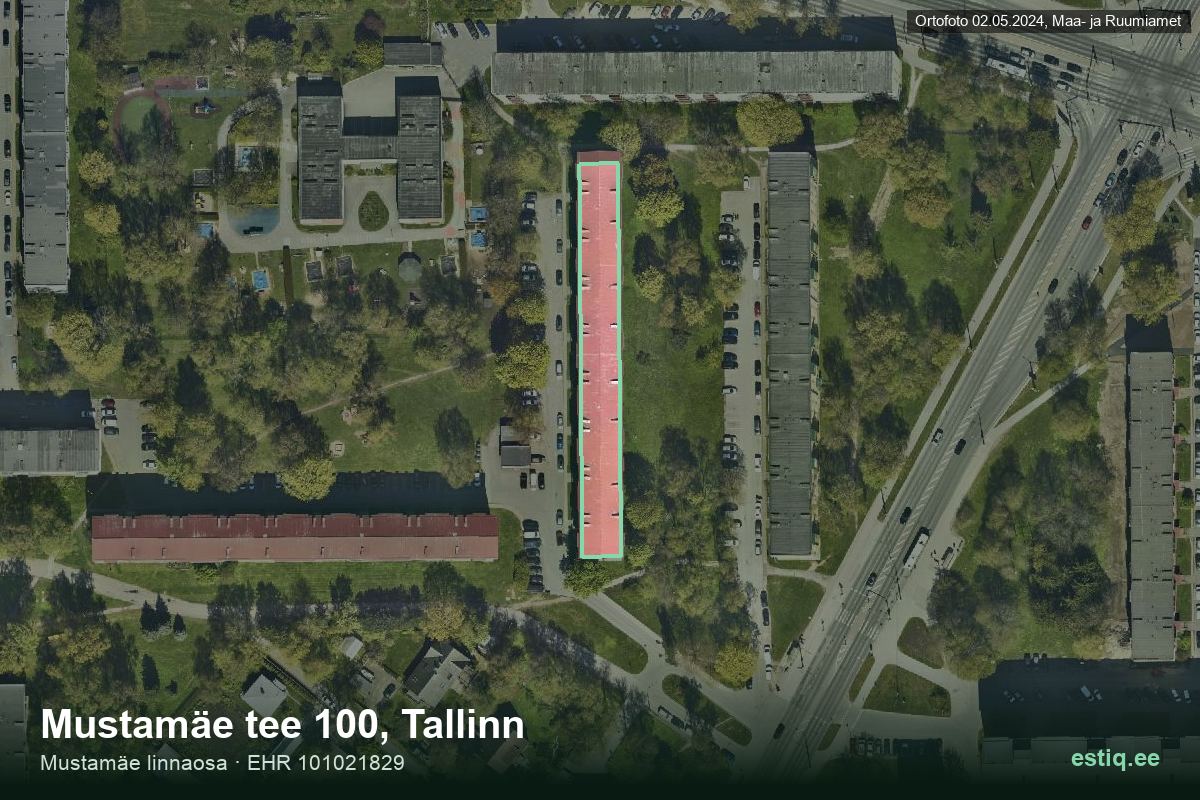 Mustamäe tee 100, Tallinn – hoone aerofoto, kontuur ehitisregistri (EHR) andmetest