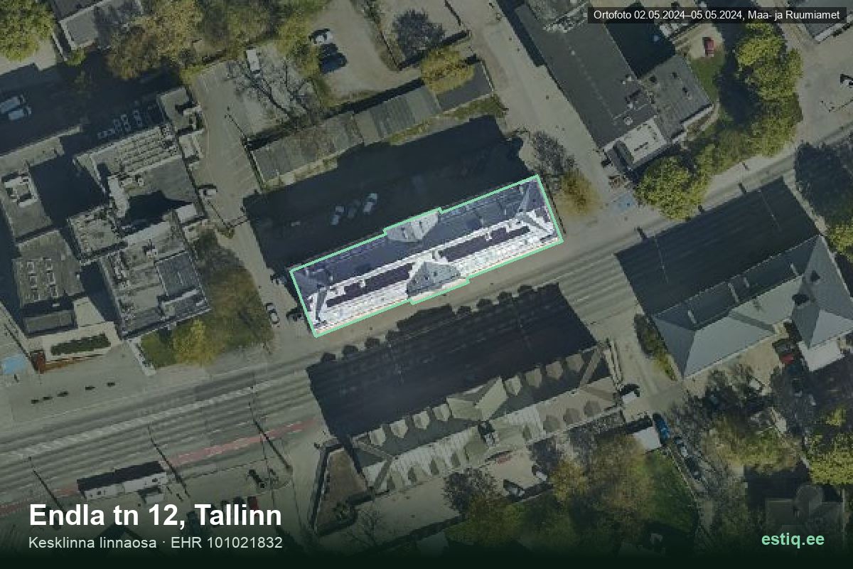 Endla tänav 12, Tallinn – hoone aerofoto, kontuur ehitisregistri (EHR) andmetest