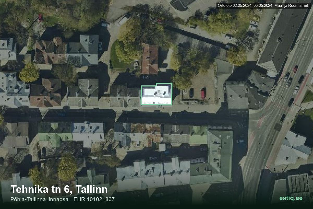 Tehnika tänav 6, Tallinn – аэрофото дома, контур по данным регистра строений (EHR)