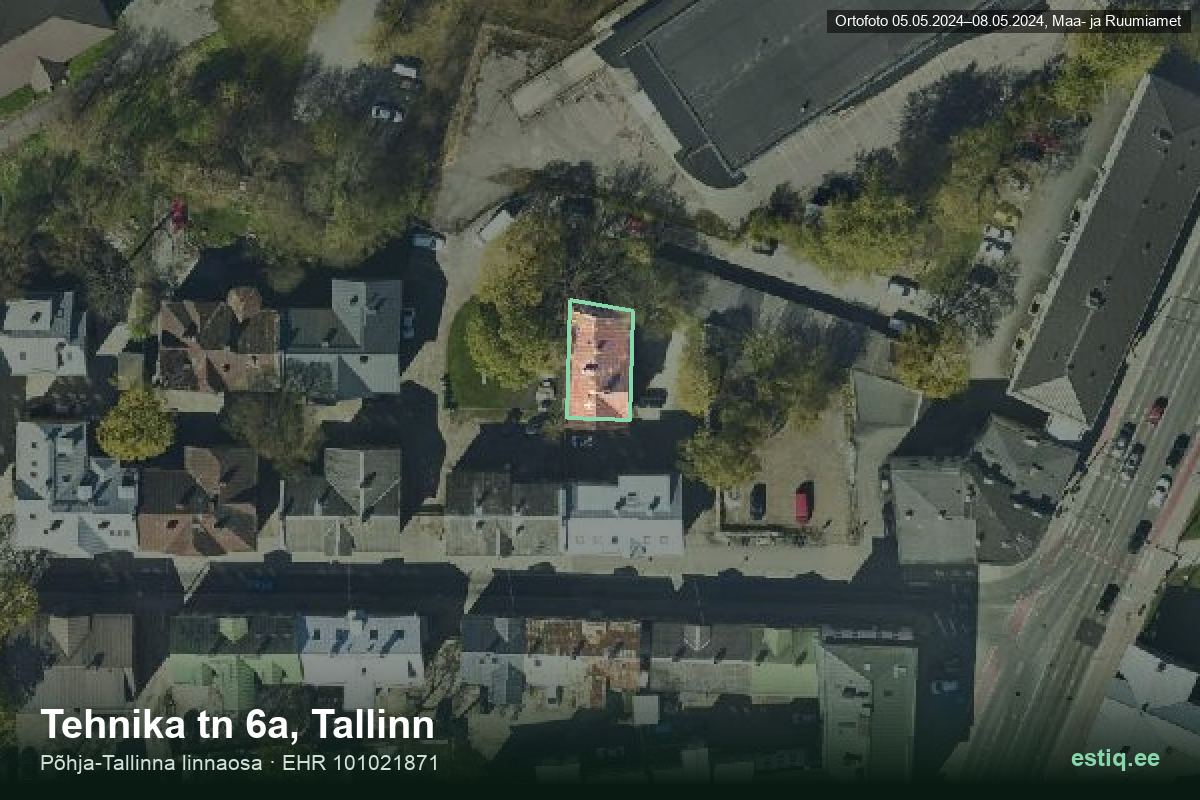 Tehnika tänav 6a, Tallinn – аэрофото дома, контур по данным регистра строений (EHR)