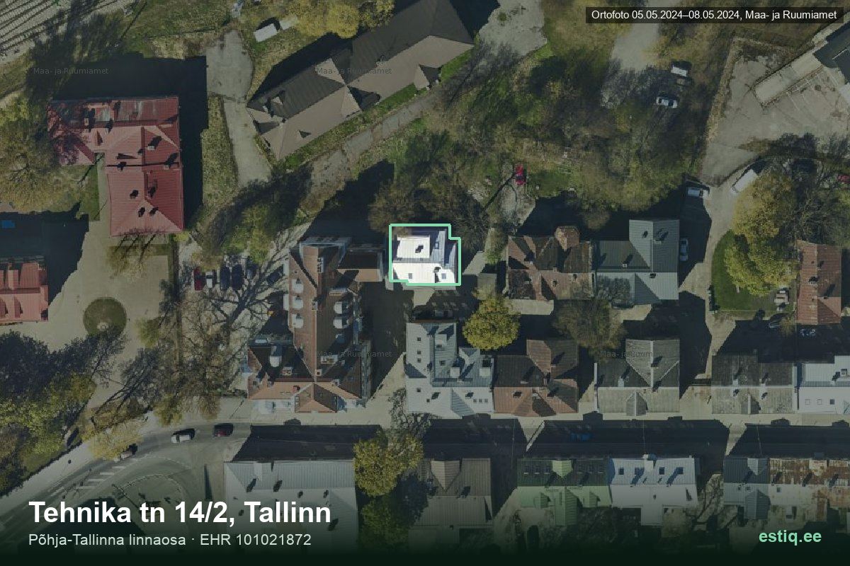 Tehnika tänav 14/2, Tallinn – ilmakuva rakennuksesta, ääriviiva rakennusrekisteristä (EHR)