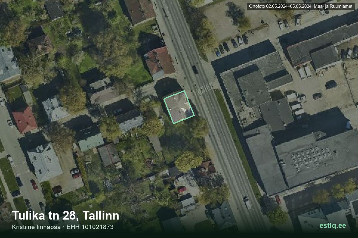 Tulika tänav 28, Tallinn – hoone aerofoto, kontuur ehitisregistri (EHR) andmetest