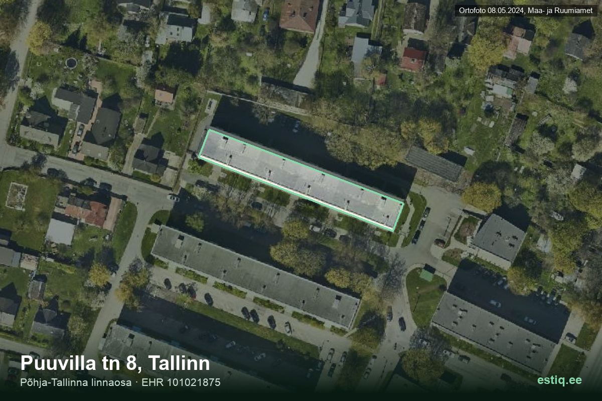 Puuvilla tänav 8, Tallinn – ilmakuva rakennuksesta, ääriviiva rakennusrekisteristä (EHR)