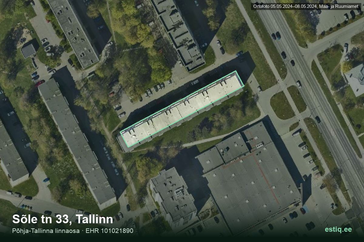 Sõle tänav 33, Tallinn – hoone aerofoto, kontuur ehitisregistri (EHR) andmetest