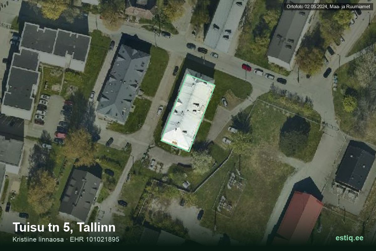 Tuisu tänav 5, Tallinn – hoone aerofoto, kontuur ehitisregistri (EHR) andmetest