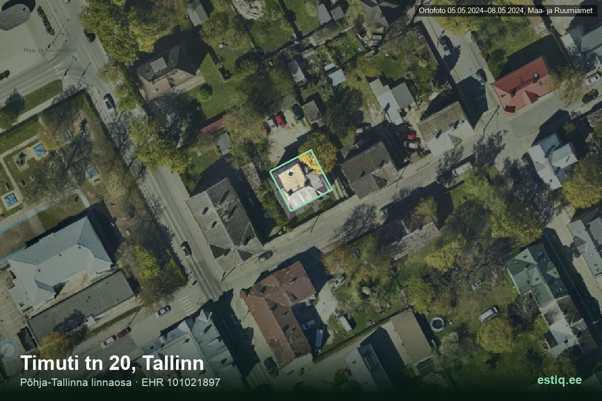 Timuti tänav 20, Tallinn – аэрофото дома, контур по данным регистра строений (EHR)