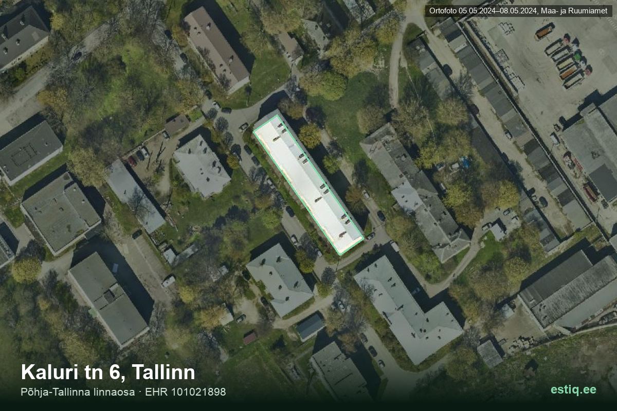Kaluri tänav 6, Tallinn – hoone aerofoto, kontuur ehitisregistri (EHR) andmetest