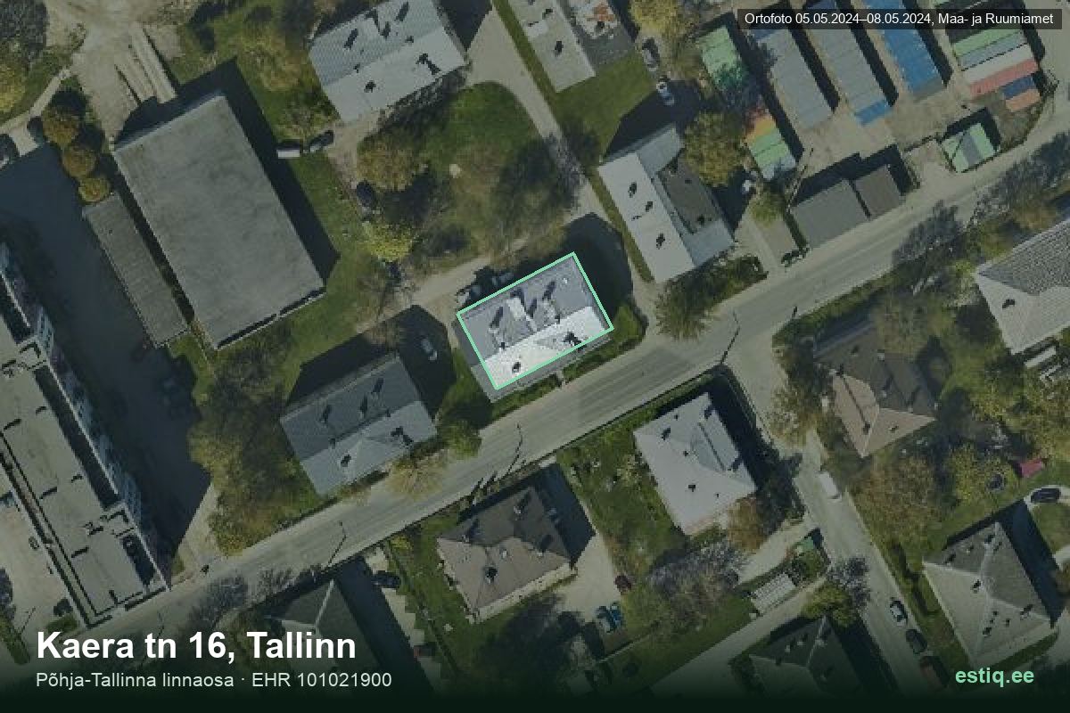 Kaera tänav 16, Tallinn – hoone aerofoto, kontuur ehitisregistri (EHR) andmetest