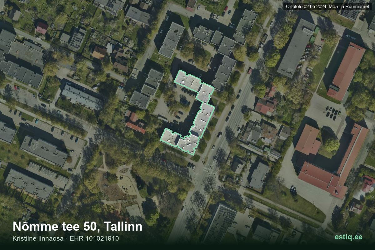 Nõmme tee 50, Tallinn – hoone aerofoto, kontuur ehitisregistri (EHR) andmetest