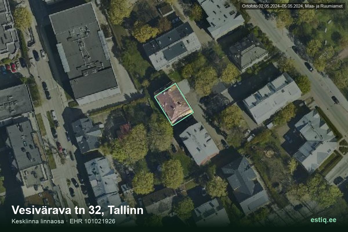 Vesivärava tänav 32, Tallinn – hoone aerofoto, kontuur ehitisregistri (EHR) andmetest