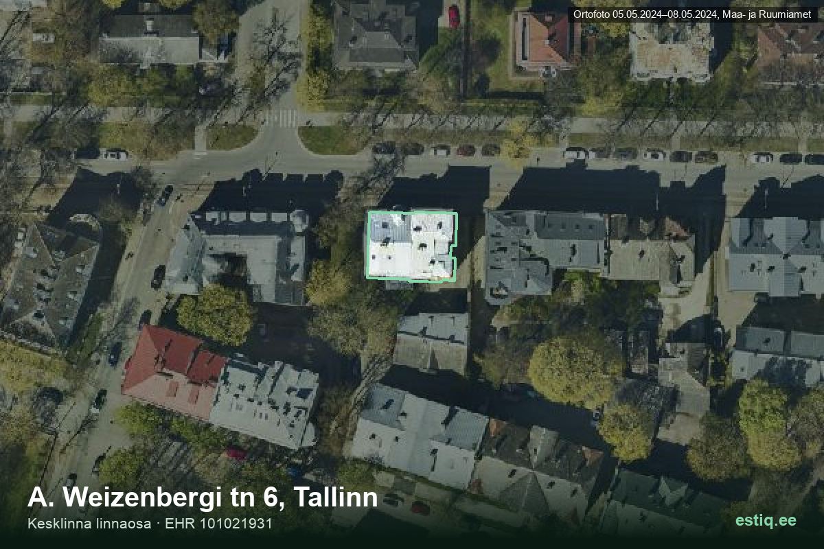A. Weizenbergi tänav 6, Tallinn – hoone aerofoto, kontuur ehitisregistri (EHR) andmetest