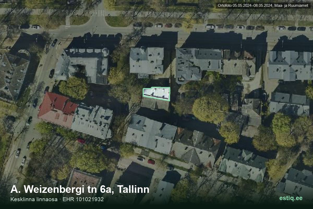 A. Weizenbergi tänav 6a, Tallinn – hoone aerofoto, kontuur ehitisregistri (EHR) andmetest