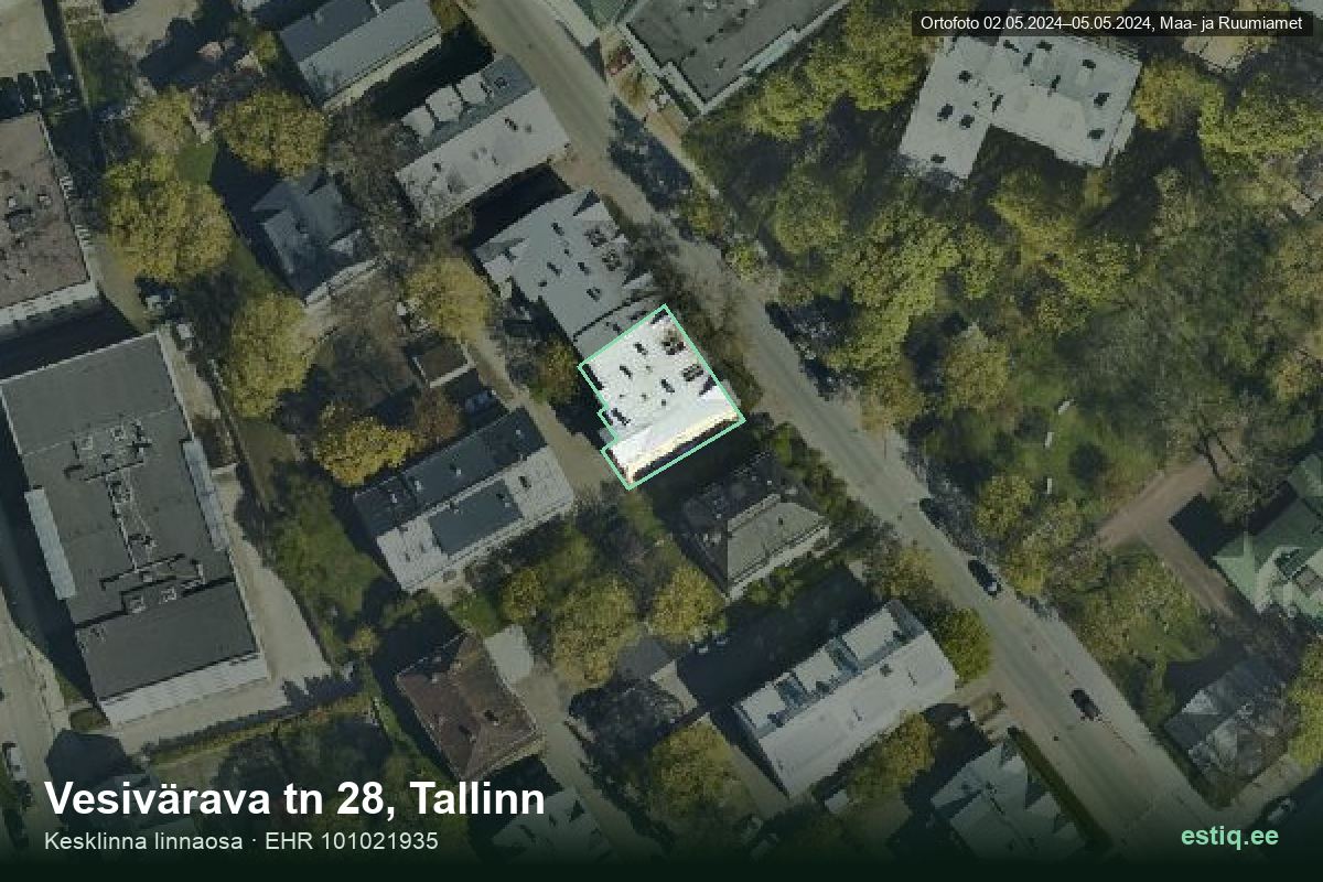 Vesivärava tänav 28, Tallinn – hoone aerofoto, kontuur ehitisregistri (EHR) andmetest