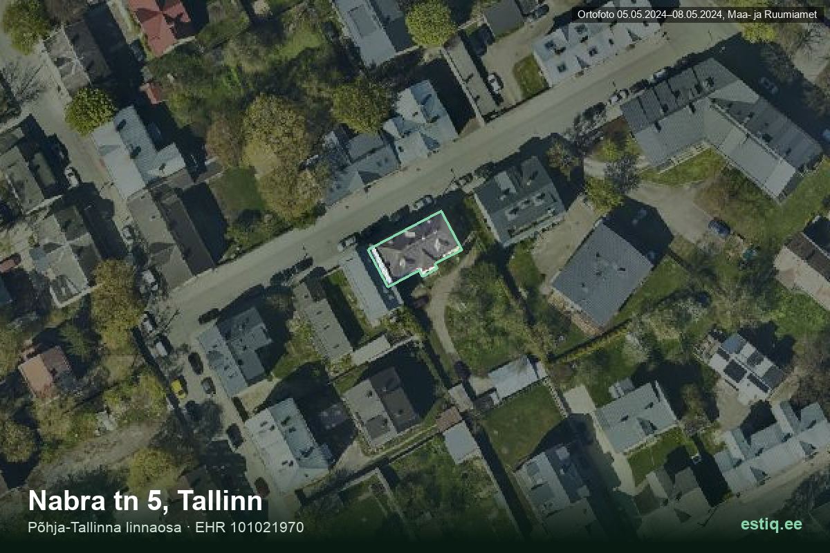 Nabra tänav 5, Tallinn – аэрофото дома, контур по данным регистра строений (EHR)