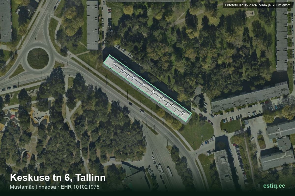 Keskuse tänav 6, Tallinn – hoone aerofoto, kontuur ehitisregistri (EHR) andmetest