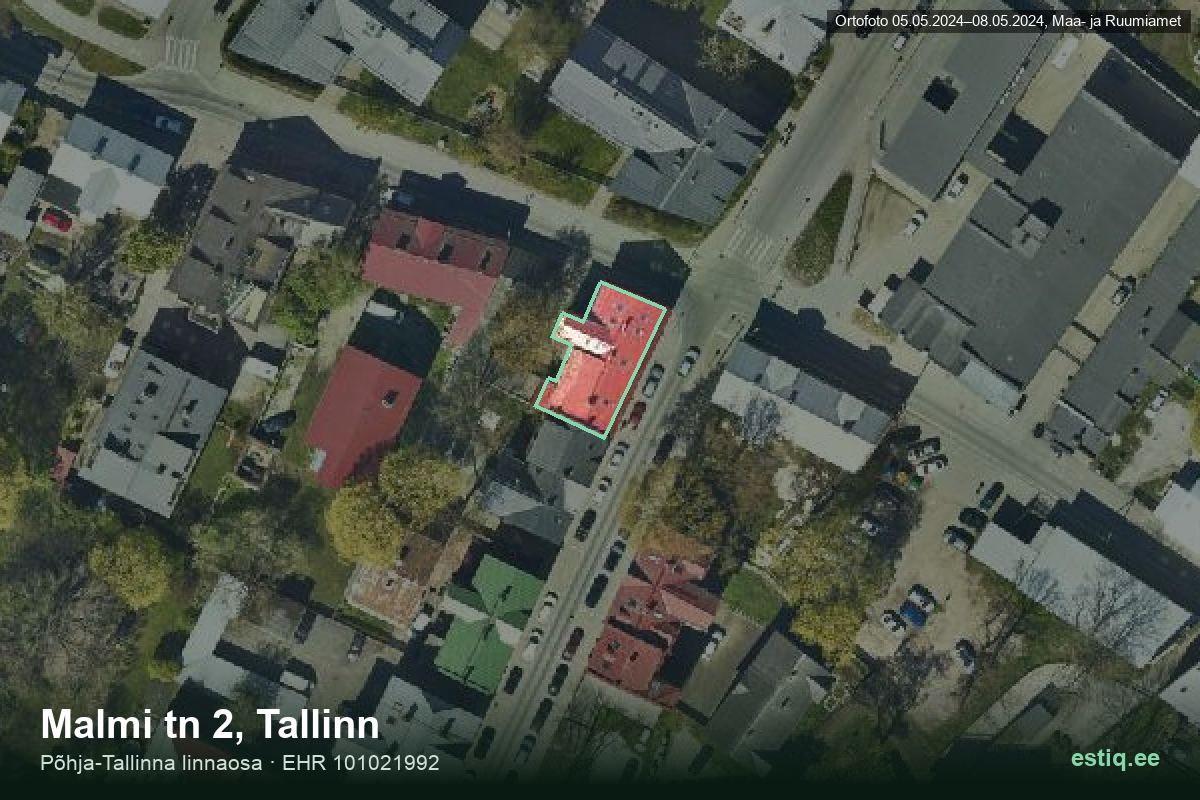 Malmi tänav 2, Tallinn – ilmakuva rakennuksesta, ääriviiva rakennusrekisteristä (EHR)