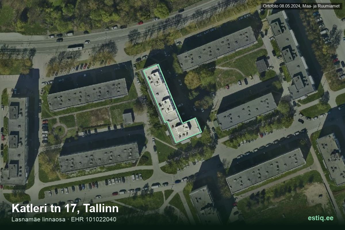 Katleri tänav 17, Tallinn – hoone aerofoto, kontuur ehitisregistri (EHR) andmetest