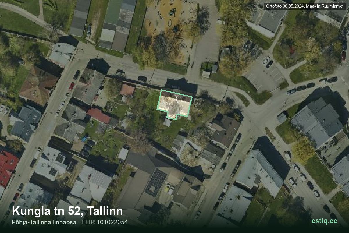 Kungla tänav 52, Tallinn – hoone aerofoto, kontuur ehitisregistri (EHR) andmetest