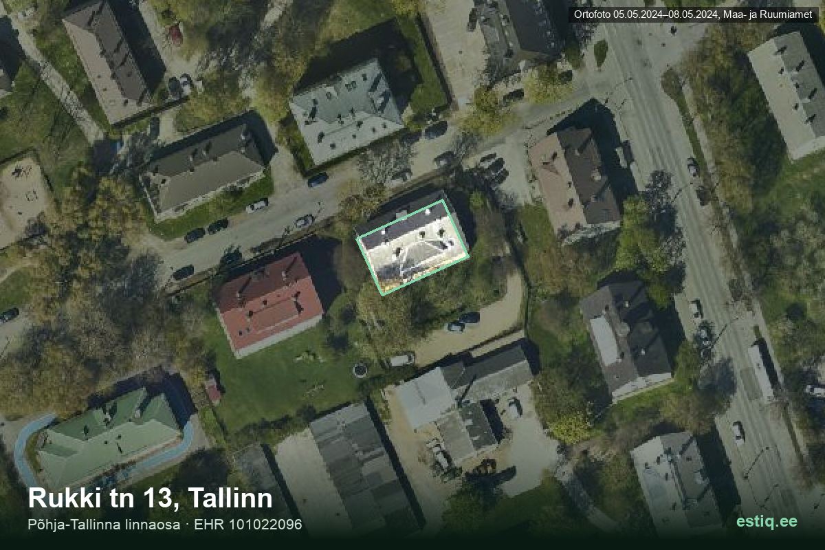 Rukki tänav 13, Tallinn – hoone aerofoto, kontuur ehitisregistri (EHR) andmetest