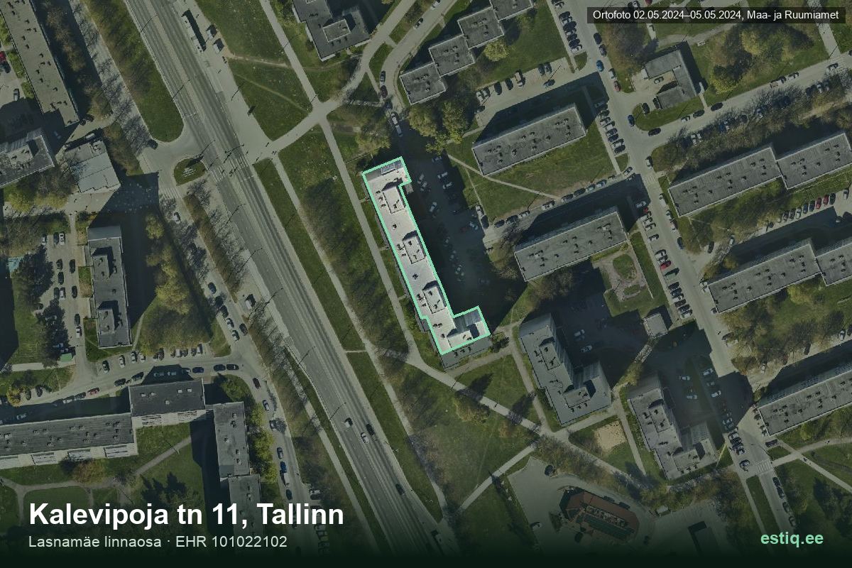 Kalevipoja tänav 11, Tallinn – hoone aerofoto, kontuur ehitisregistri (EHR) andmetest