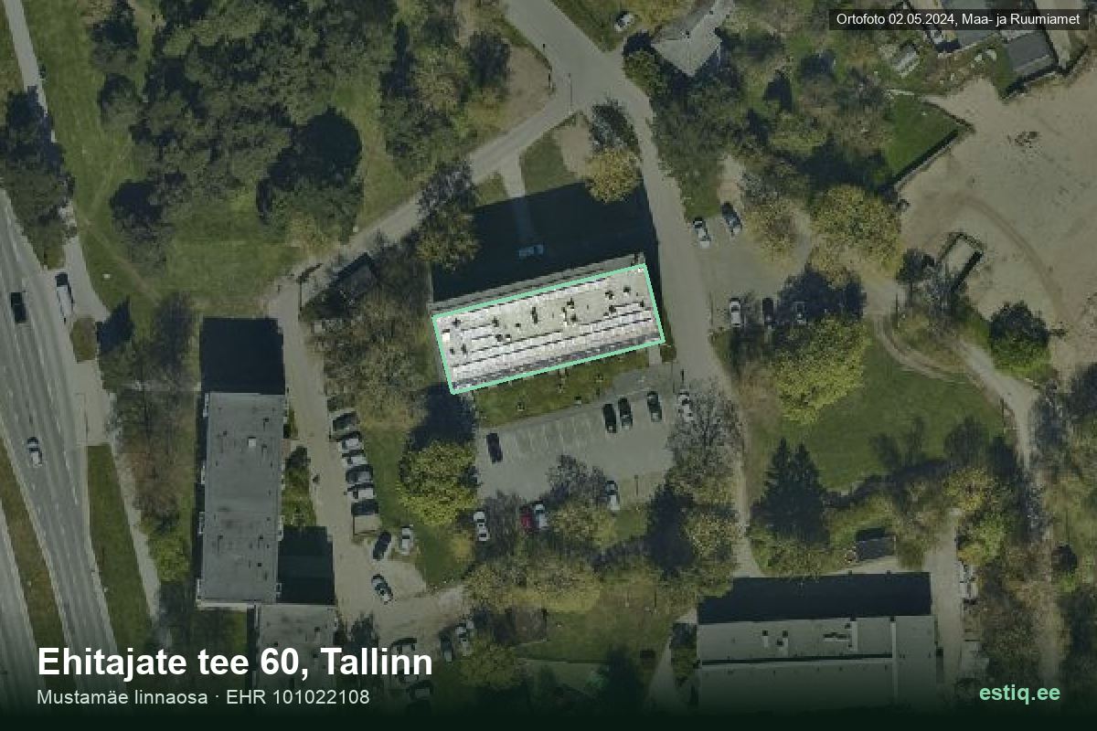 Ehitajate tee 60, Tallinn – hoone aerofoto, kontuur ehitisregistri (EHR) andmetest
