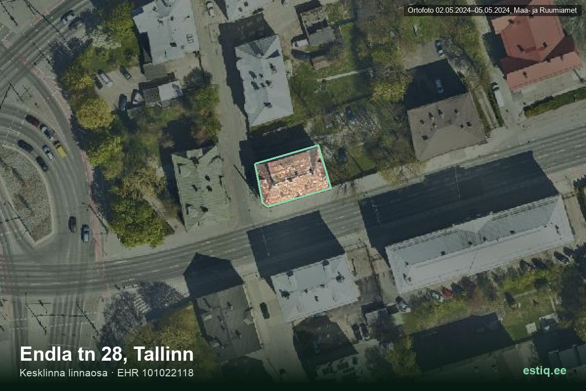 Endla tänav 28, Tallinn – hoone aerofoto, kontuur ehitisregistri (EHR) andmetest