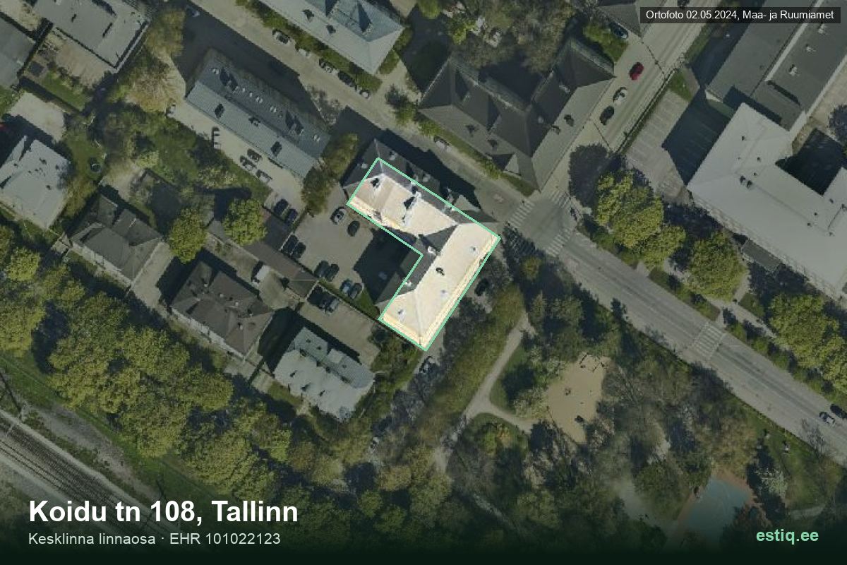 Koidu tänav 108, Tallinn – ilmakuva rakennuksesta, ääriviiva rakennusrekisteristä (EHR)
