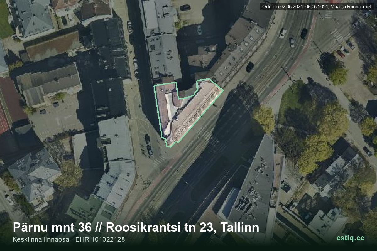 Pärnu mnt 36, Tallinn – hoone aerofoto, kontuur ehitisregistri (EHR) andmetest