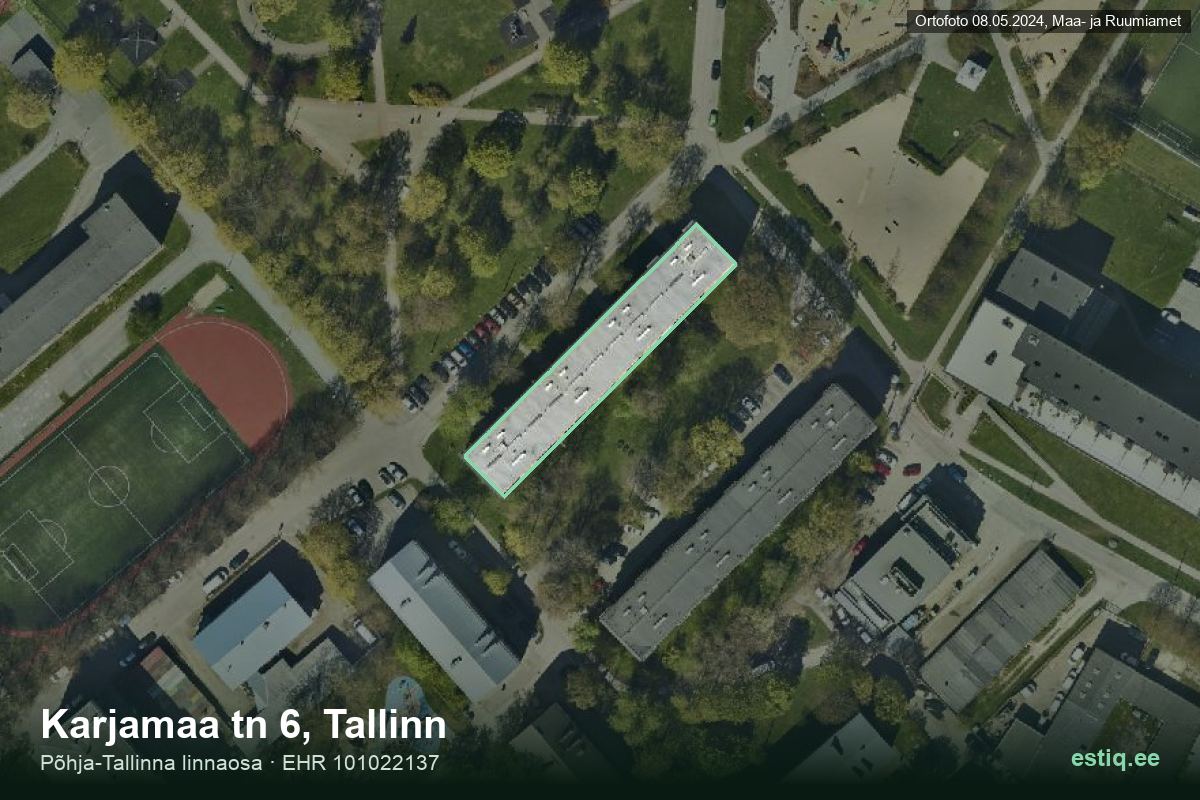 Karjamaa tänav 6, Tallinn – aerial photo of the building, outline from the Building Register (EHR)