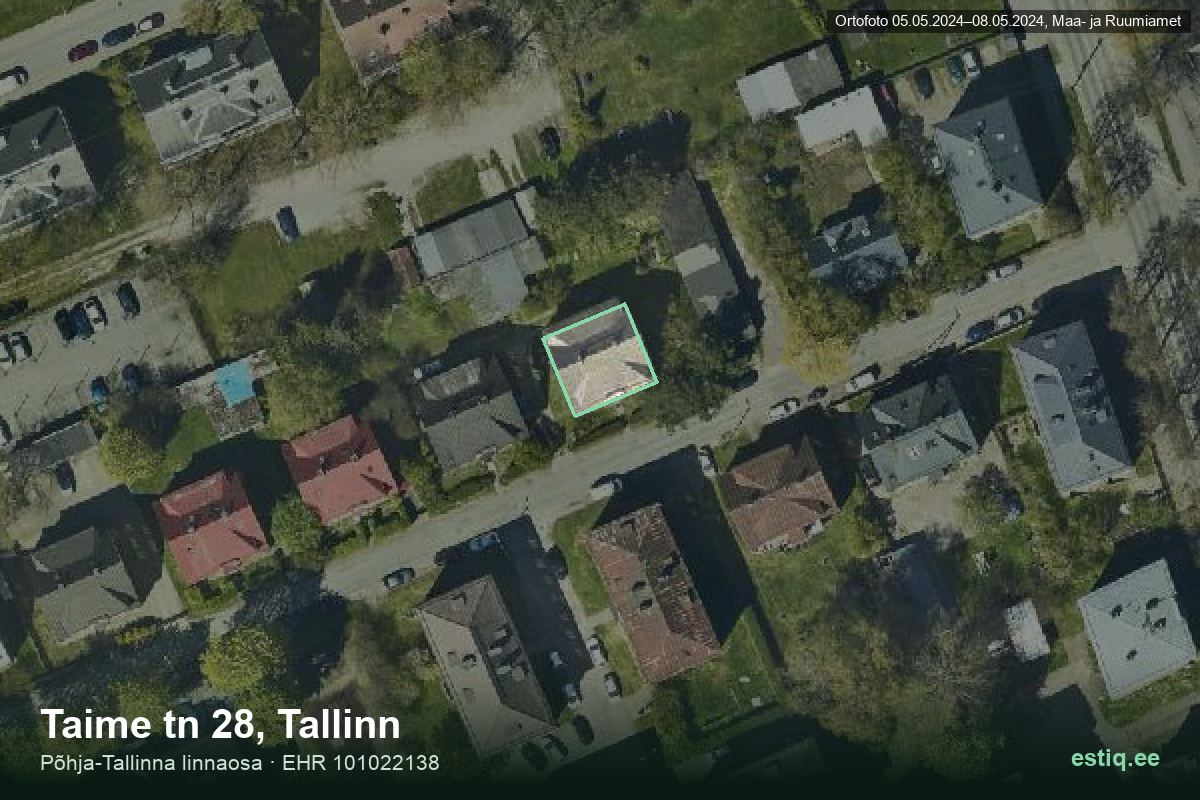 Taime tänav 28, Tallinn – hoone aerofoto, kontuur ehitisregistri (EHR) andmetest