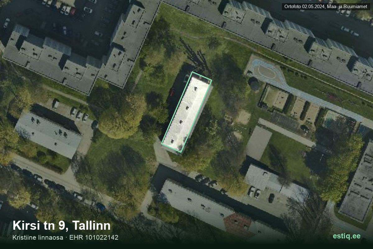 Kirsi tänav 9, Tallinn – aerial photo of the building, outline from the Building Register (EHR)