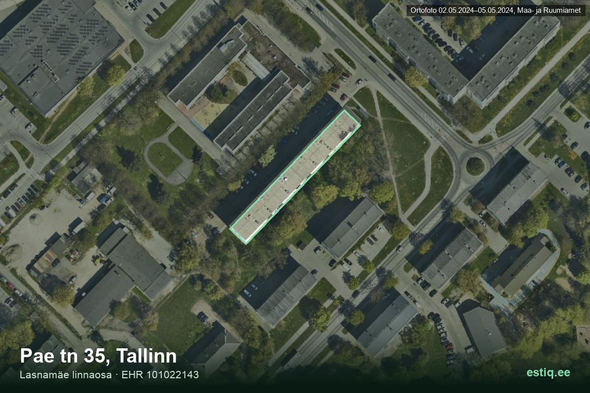 Pae tänav 35, Tallinn – hoone aerofoto, kontuur ehitisregistri (EHR) andmetest