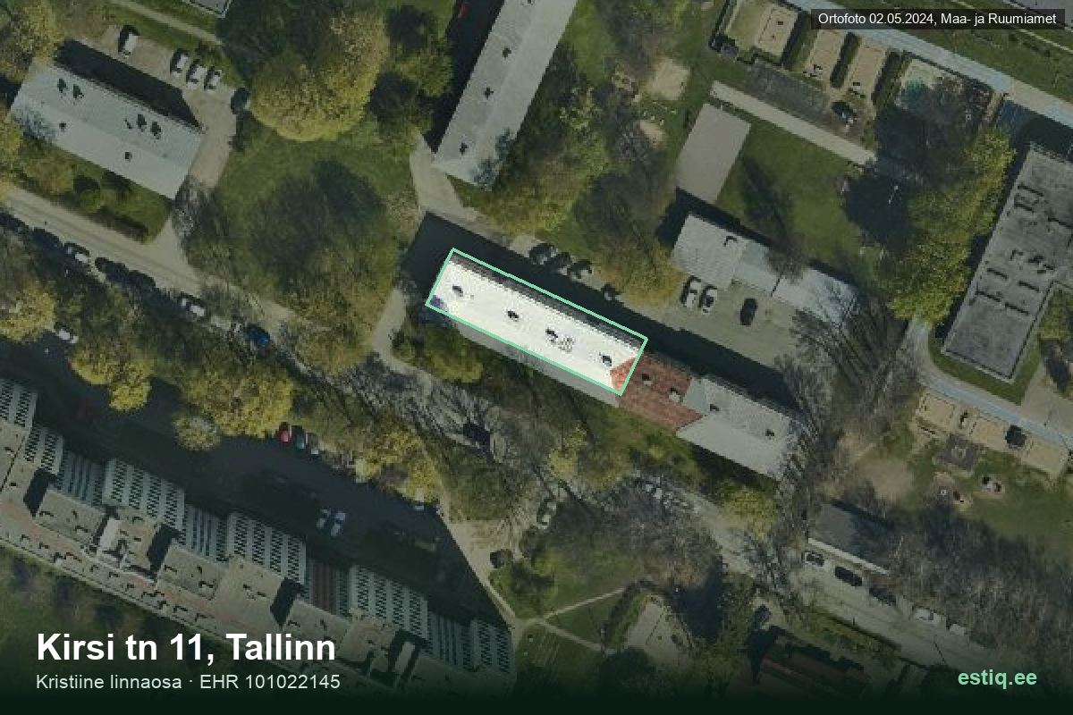 Kirsi tänav 11, Tallinn – аэрофото дома, контур по данным регистра строений (EHR)