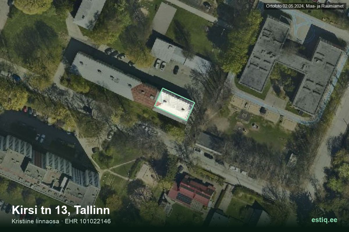 Kirsi tänav 13, Tallinn – ilmakuva rakennuksesta, ääriviiva rakennusrekisteristä (EHR)