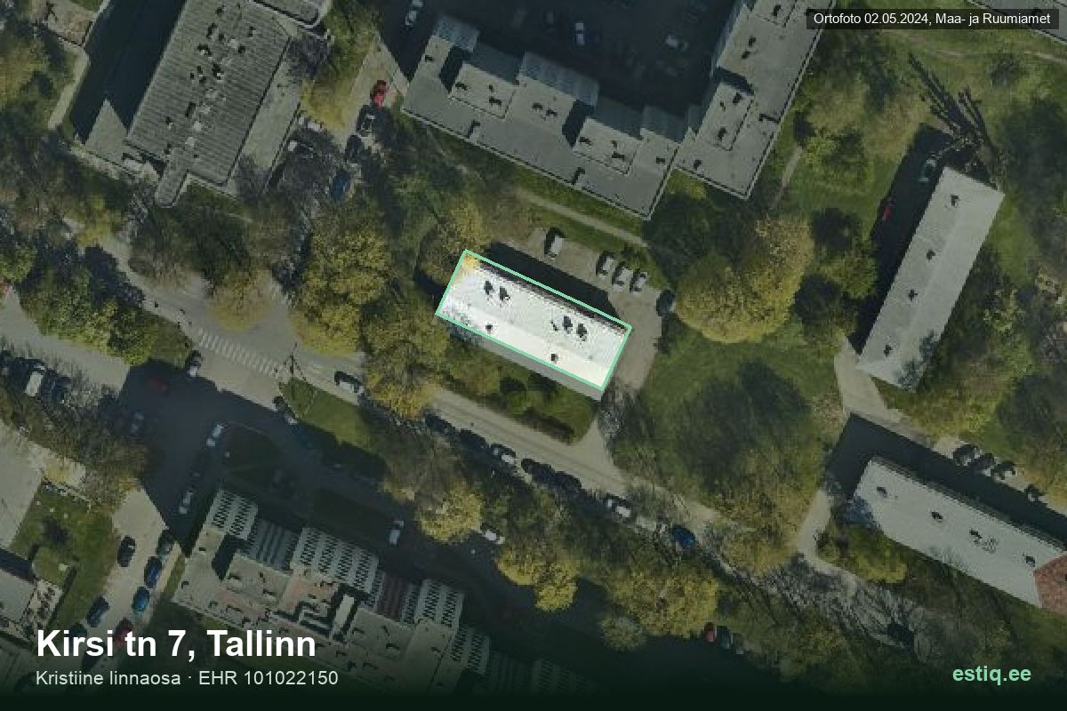 Kirsi tänav 7, Tallinn – аэрофото дома, контур по данным регистра строений (EHR)