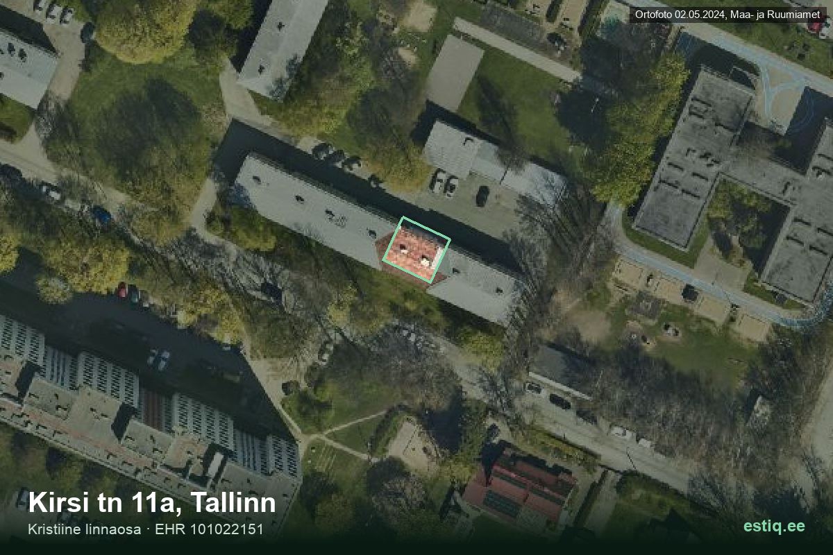 Kirsi tänav 11a, Tallinn – аэрофото дома, контур по данным регистра строений (EHR)