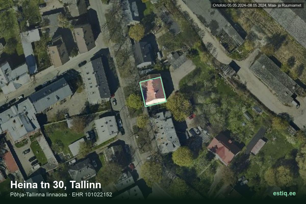 Heina tänav 30, Tallinn – аэрофото дома, контур по данным регистра строений (EHR)