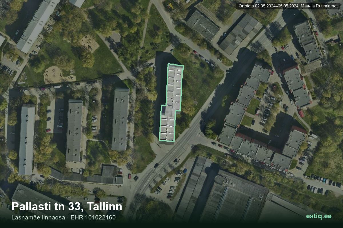 Pallasti tänav 33, Tallinn – hoone aerofoto, kontuur ehitisregistri (EHR) andmetest