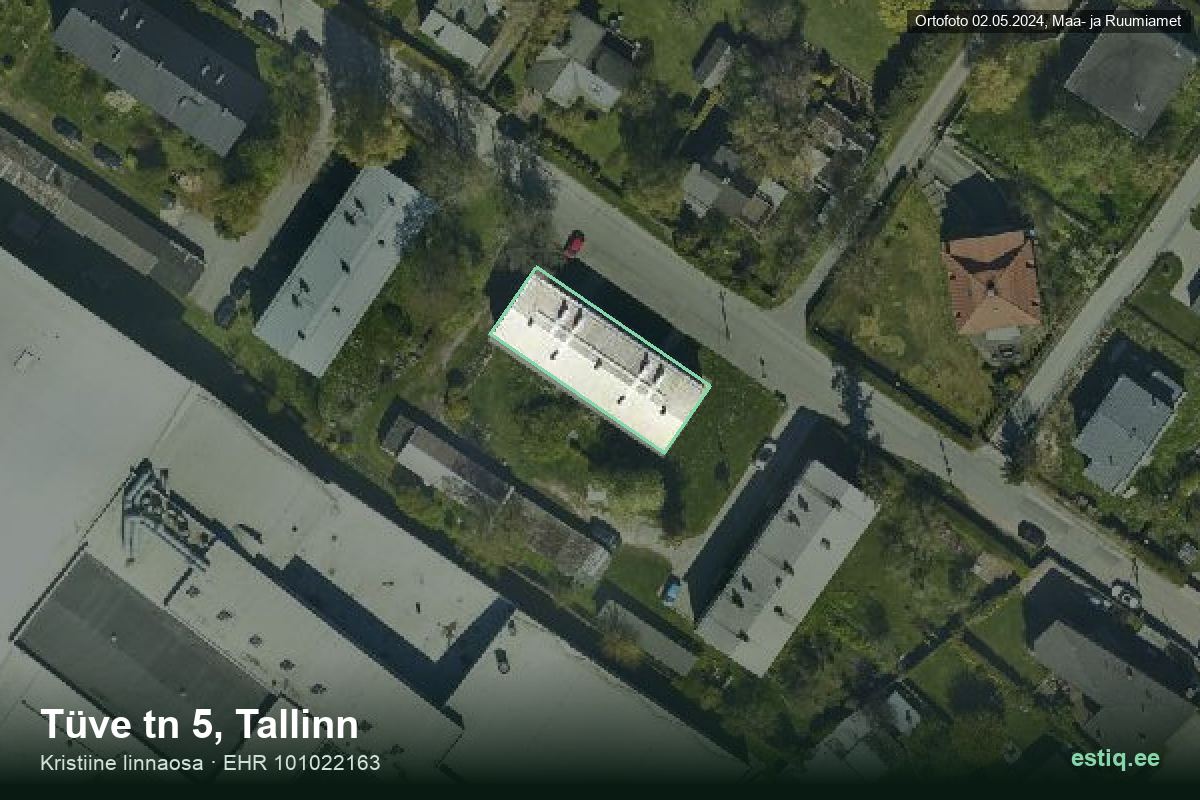 Tüve tänav 5, Tallinn – ilmakuva rakennuksesta, ääriviiva rakennusrekisteristä (EHR)