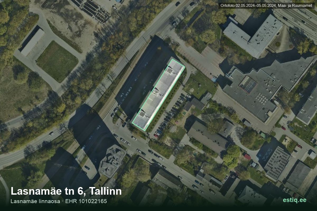 Lasnamäe tänav 6, Tallinn – аэрофото дома, контур по данным регистра строений (EHR)