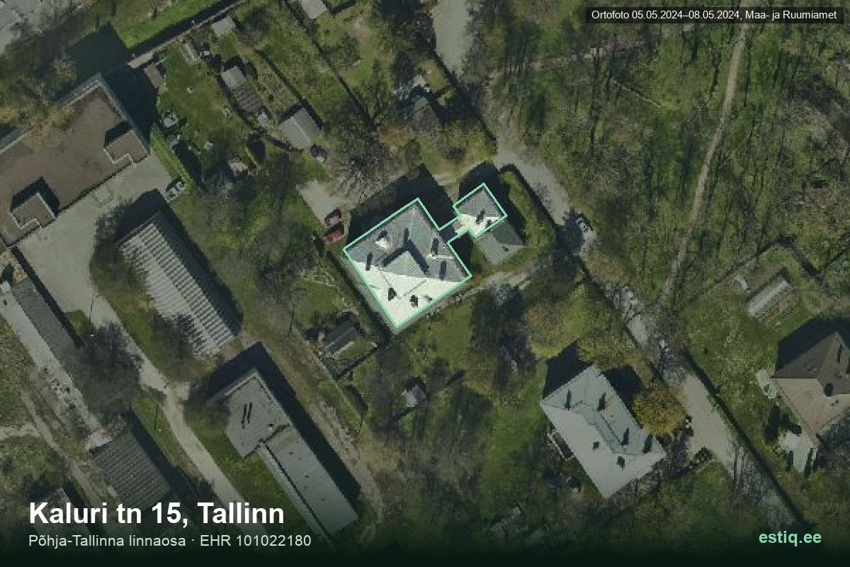 Kaluri tänav 15, Tallinn – hoone aerofoto, kontuur ehitisregistri (EHR) andmetest