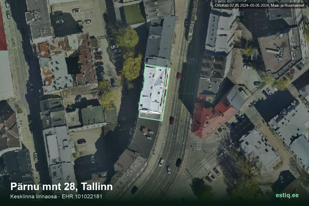 Pärnu mnt 28, Tallinn – hoone aerofoto, kontuur ehitisregistri (EHR) andmetest