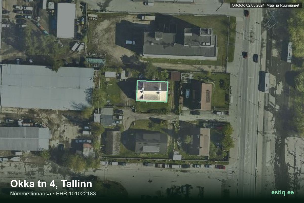 Okka tänav 4, Tallinn – hoone aerofoto, kontuur ehitisregistri (EHR) andmetest