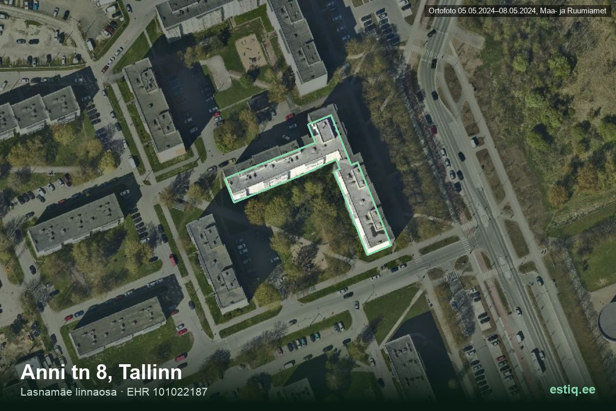 Anni tänav 8, Tallinn – hoone aerofoto, kontuur ehitisregistri (EHR) andmetest