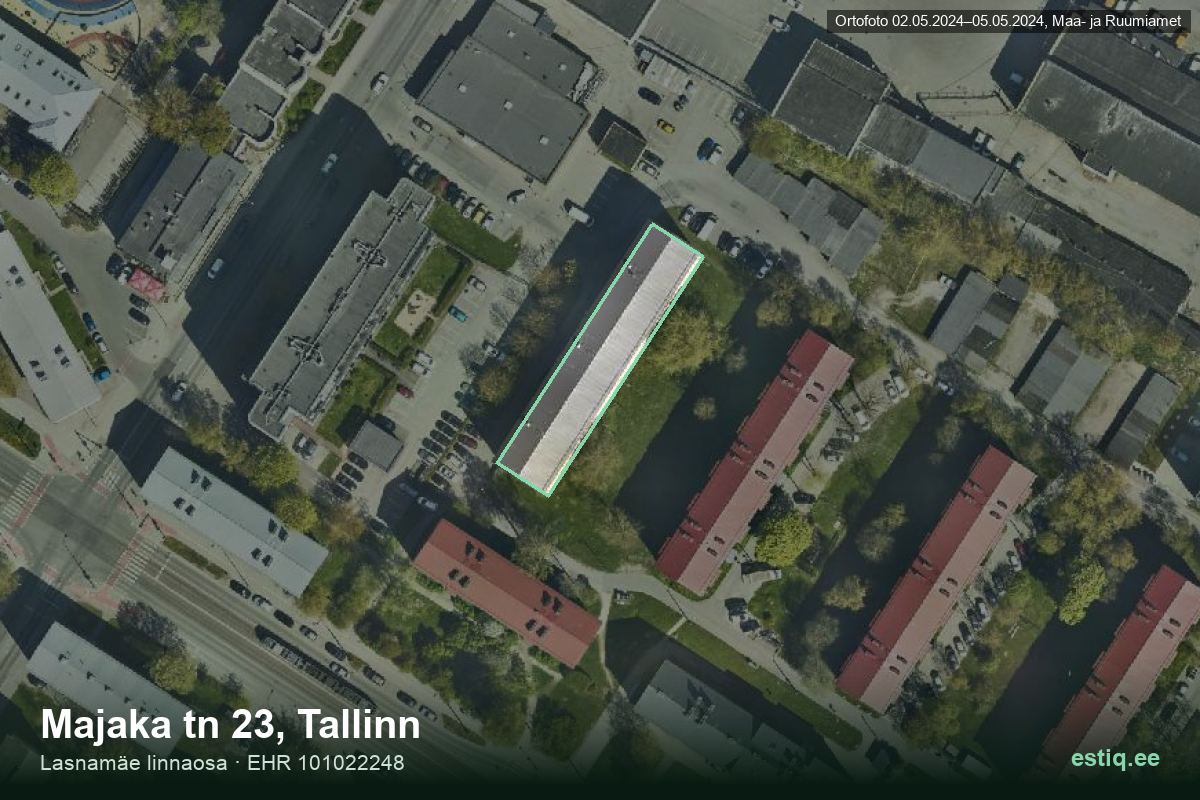 Majaka tänav 23, Tallinn – hoone aerofoto, kontuur ehitisregistri (EHR) andmetest