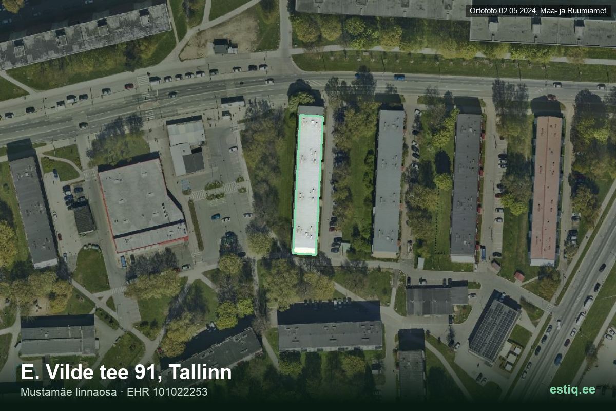 E. Vilde tee 91, Tallinn – hoone aerofoto, kontuur ehitisregistri (EHR) andmetest