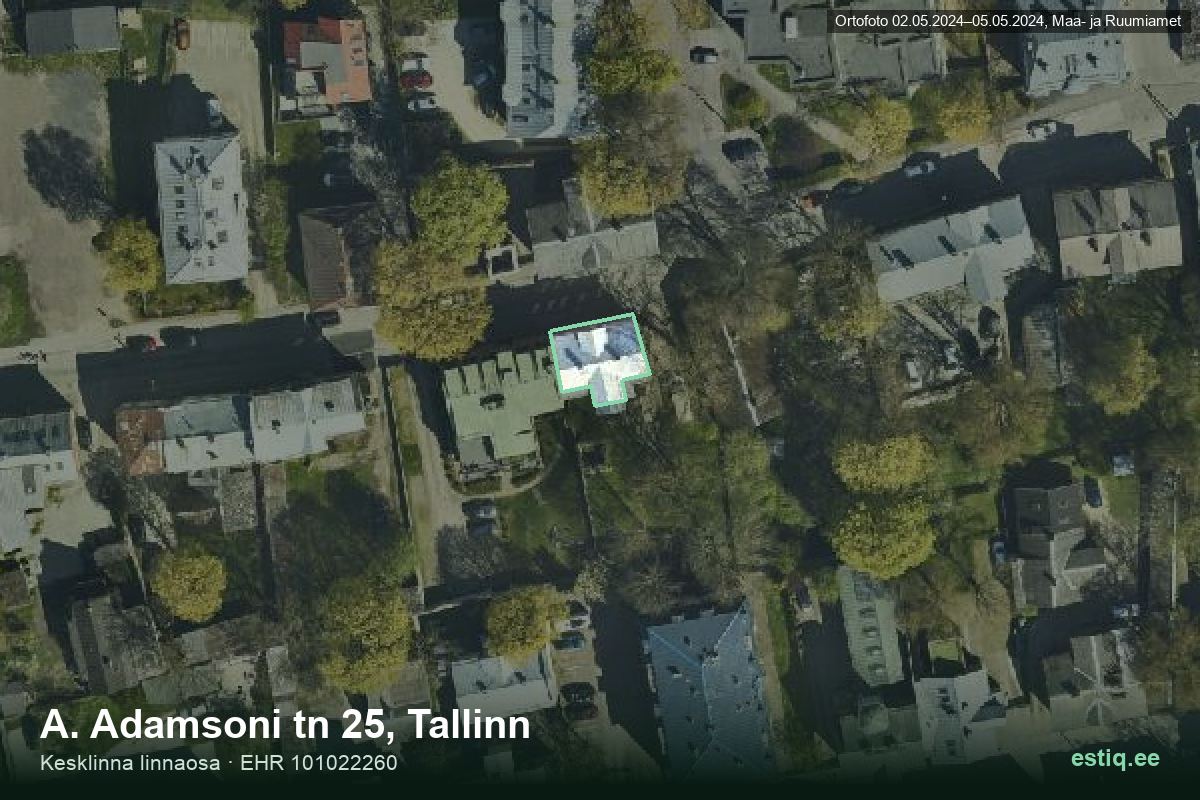 A. Adamsoni tänav 25, Tallinn – aerial photo of the building, outline from the Building Register (EHR)